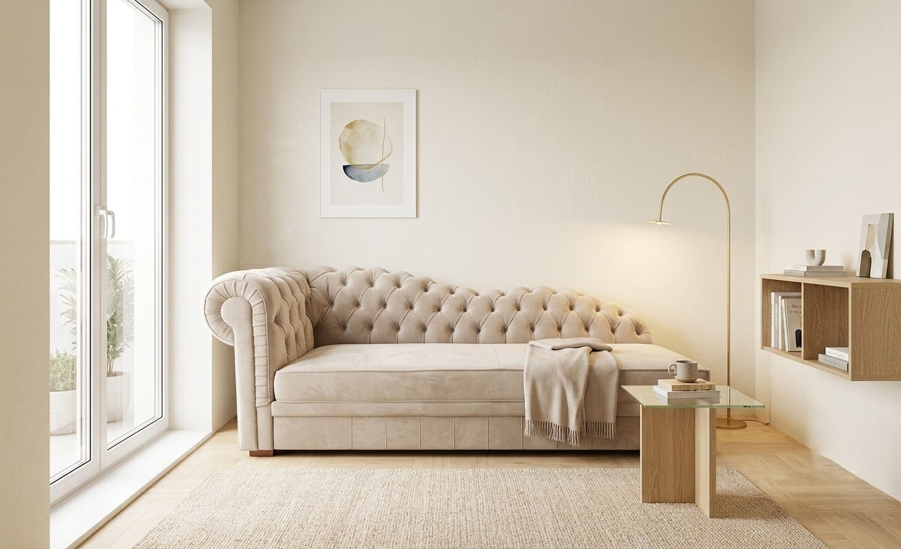 szezlong jako sofa do małego salonu